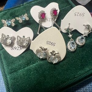 Silver and Blue Gemstone Earrings Set